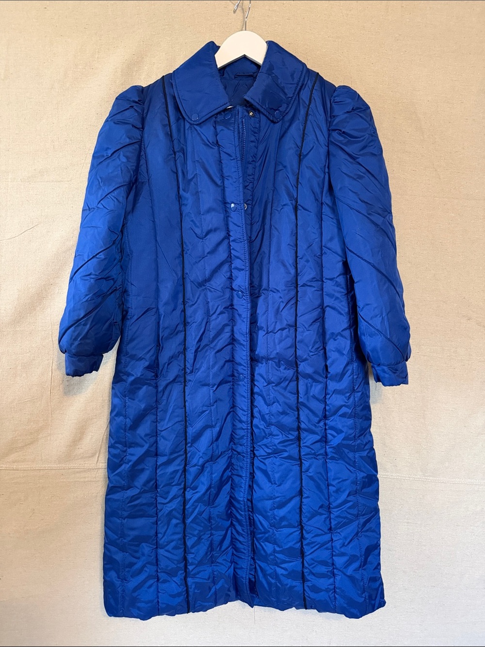 Vintage Blue Quilted Long Puffer Coat - Women's